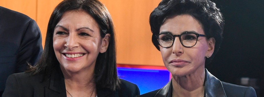 Anne Hidalgo (z lewej) i Rachida Dati przed debatą w stacji telewizyjnej LCI, 4.03.2020