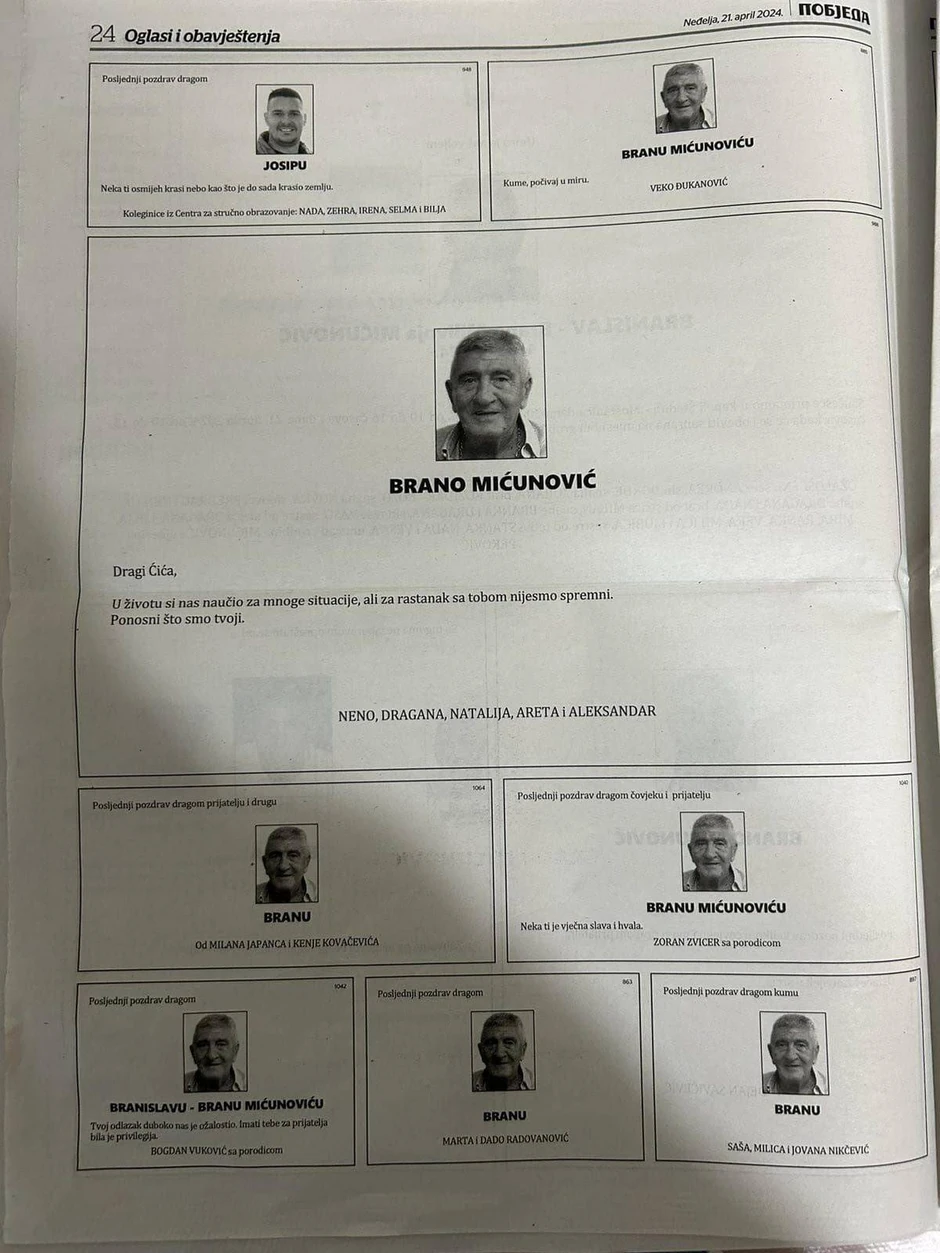 Čitulje za Brana Mićunovića