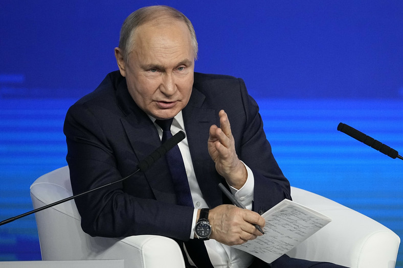 Prezydent Rosji Władimir Putin przemawia podczas spotkania z działaczami kampanii wyborczej w Moskwie, Rosja, 31 stycznia 2024 r.