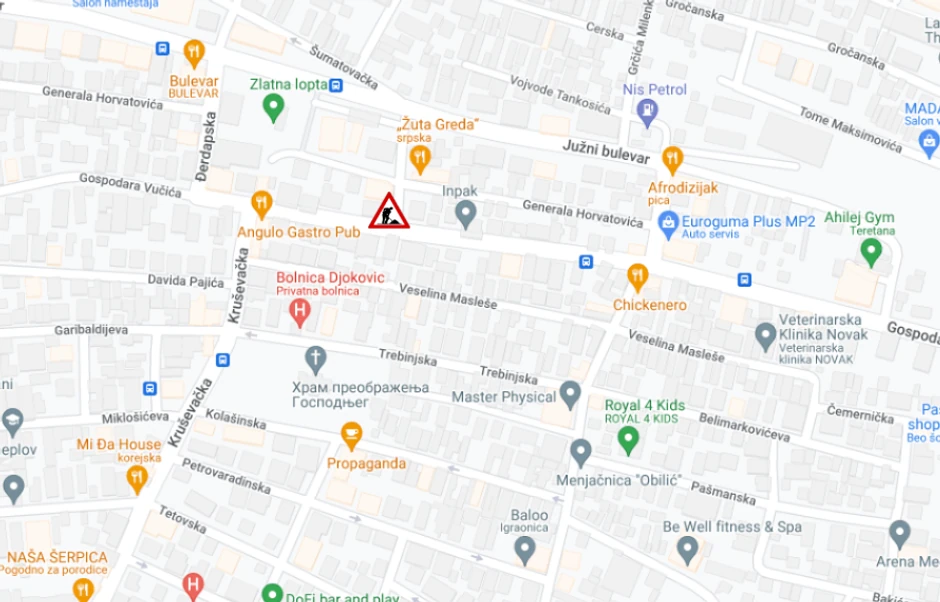 Mapa radova u ulici Gospodara Vučića