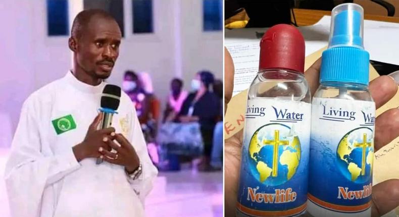 A collage image of holy water used for healing at miracles at New Life Church and Pastor Ezekiel Odero