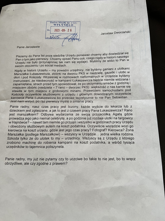 List pracowników Urzędu Marszałkowskiego Województwa Podlaskiego