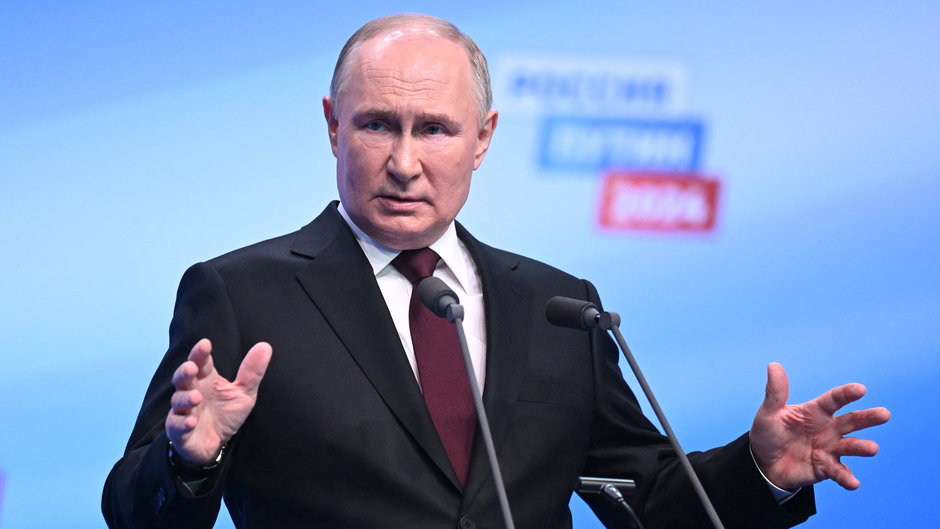 Prezydent Rosji Władimir Putin na konferencji prasowej w Moskwie, 18 marca 2024 r.