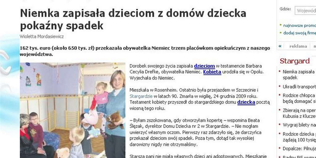 Niemka przekazała spadek polskim dzieciom