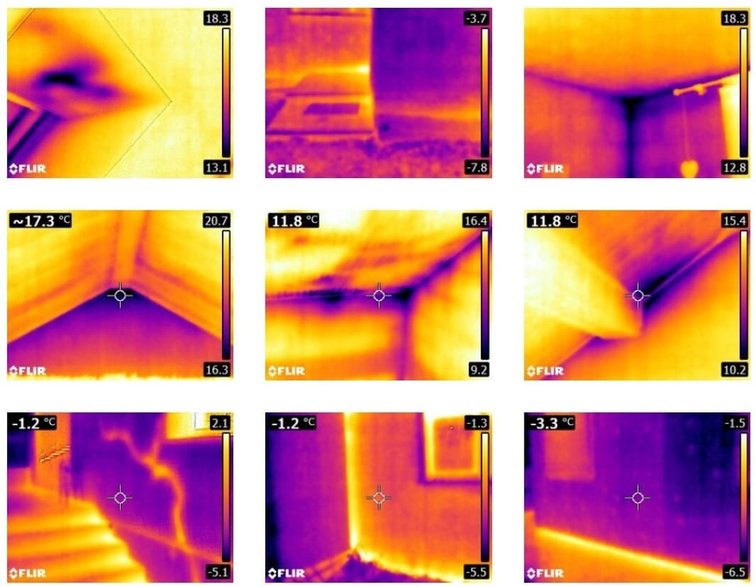 Zdjęcia mostków termicznych wykonane kamerą termowizyjną, Źródło: Pomorski Alarm Ekologiczny. 