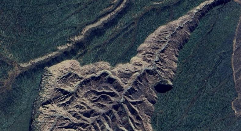 The Batagay crater, as seen on Google Earth in satellite data from May 2024.Google, Airbus