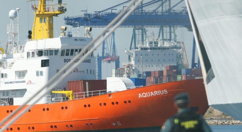 The Aquarius rescue ship enters the port of Valencia on June 17, 2018