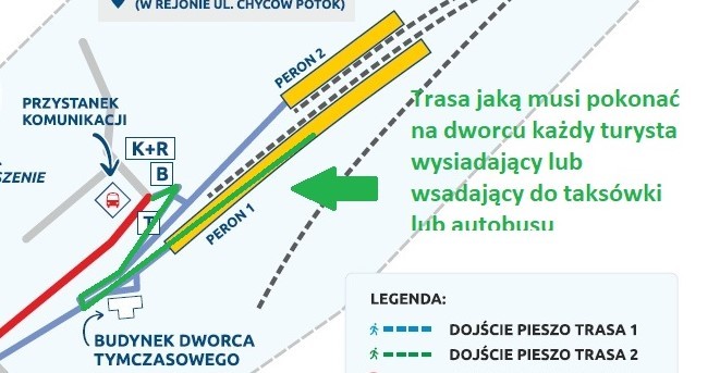  Taką drogę z pociągu dalekobieżnego muszą pokonać turyści chcący wsiąść do taksóki