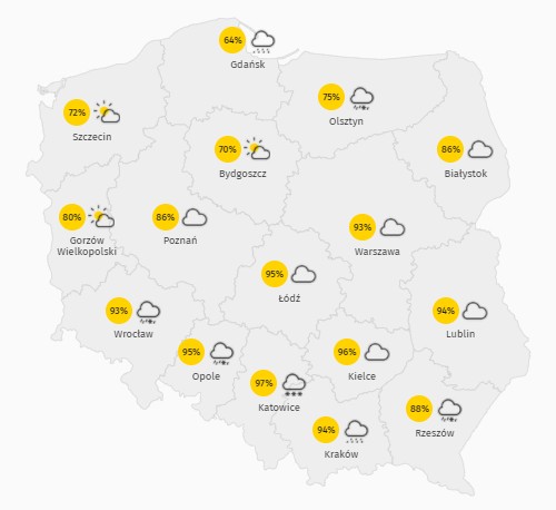 Prognoza zachmurzenia w piątek 25 grudnia