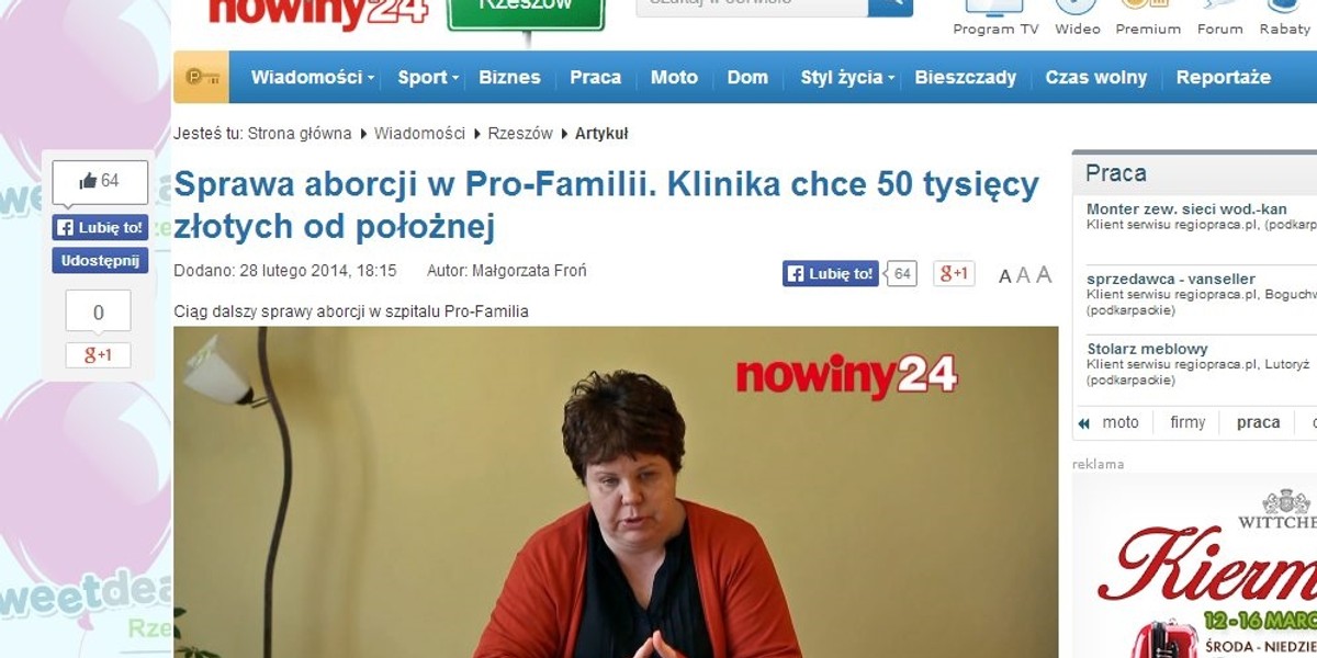 Położna ze szpitala Pro Familia w Rzeszowie poskarżyła się...