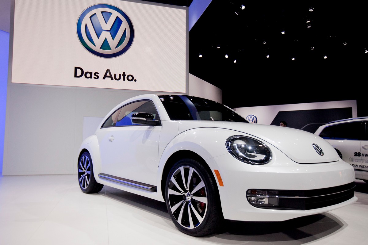 Nowe wydanie Volkswagen AG Beetle prezentowany na wystawie New York International Auto Show (NYIAS) w Nowym Jorku, USA