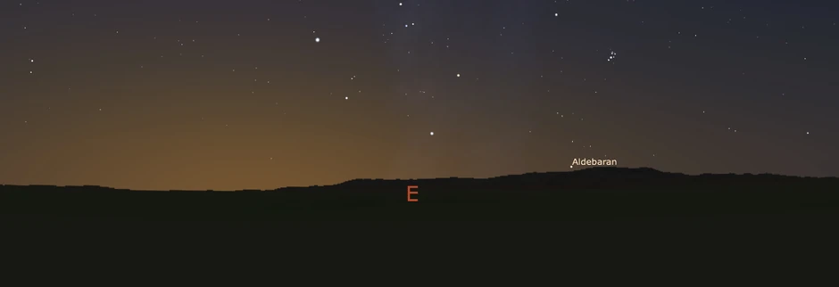 Pogled iz grobnica ka istoku, obeležena je zvezda Aldebaran