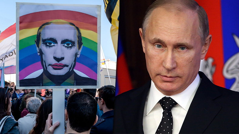 Grafika zakazana przed Kreml. Putin jako "gejowski klaun" (zdj. Getty Images)