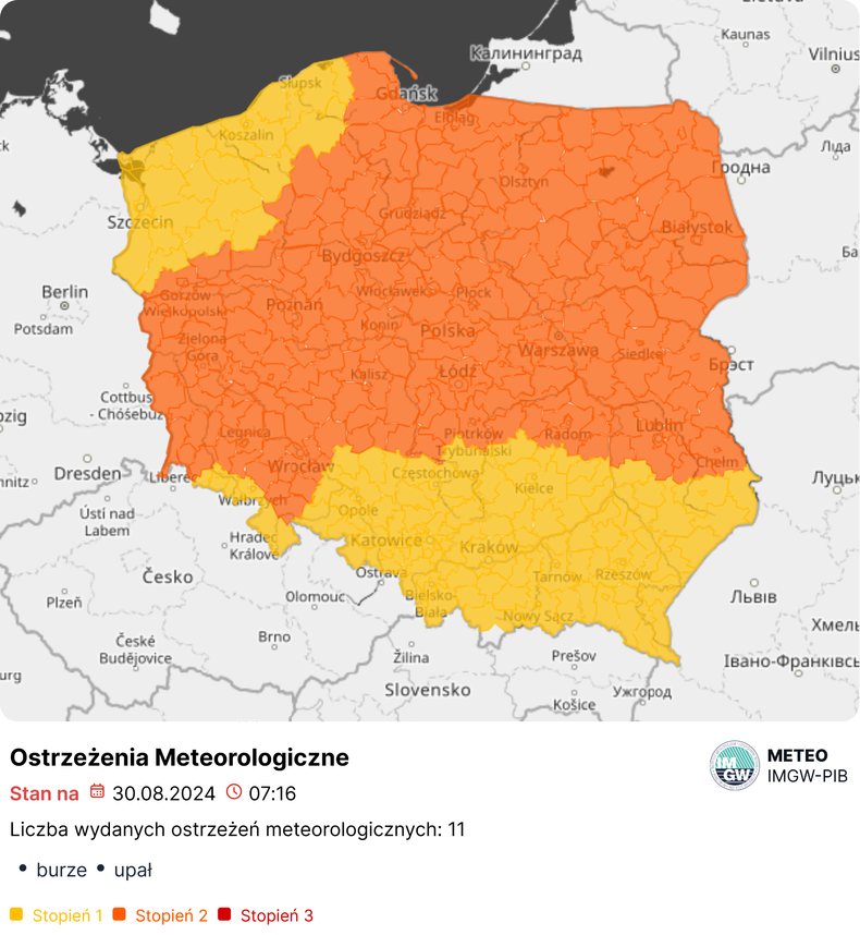 Cała Polska w żółtych i pomarańczowych alertach