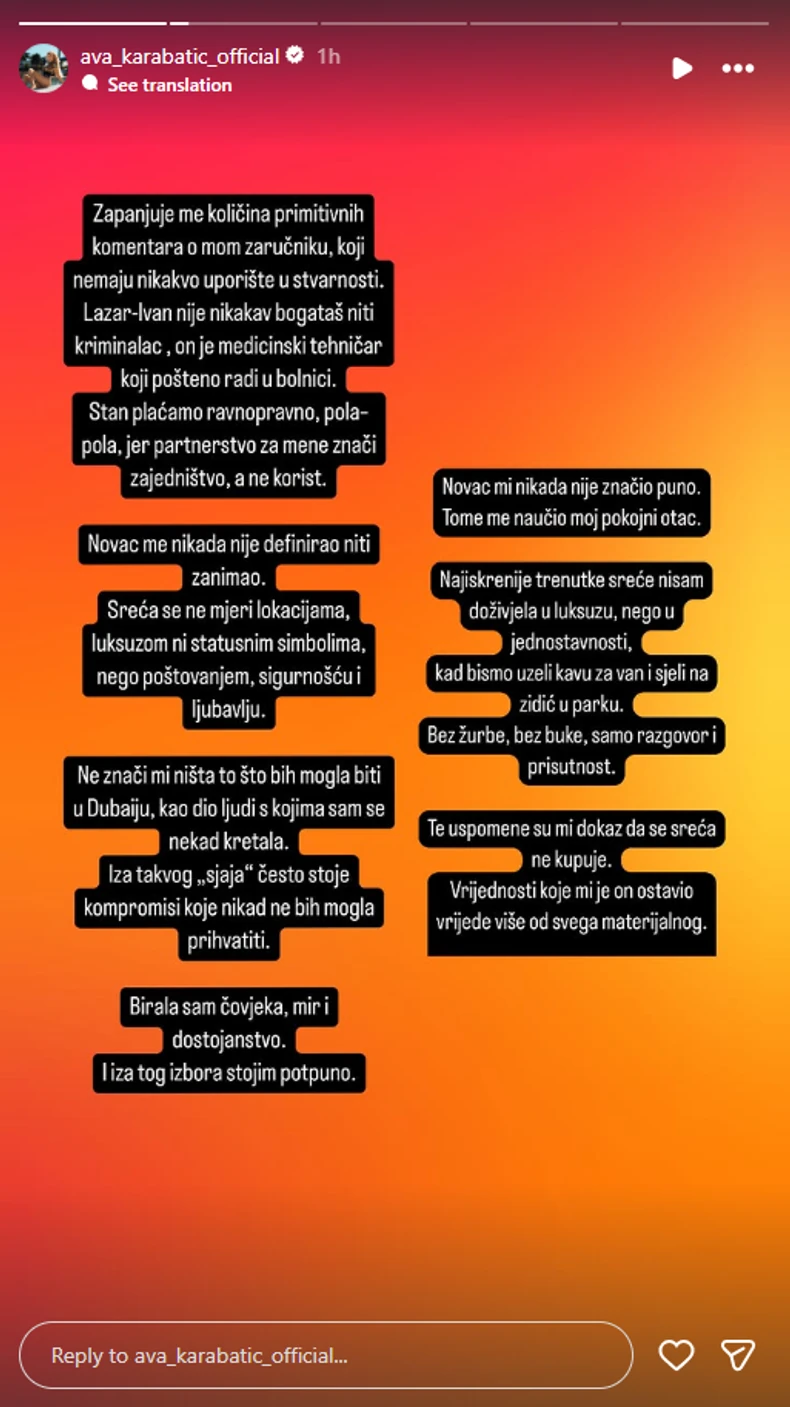 Ava Karabatić, objava