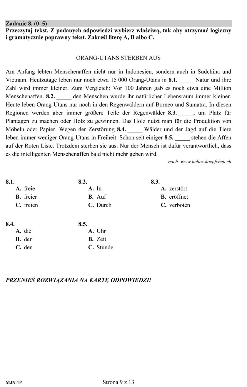 Arkusze egzaminacyjne - niemiecki na poziomie podstawowym