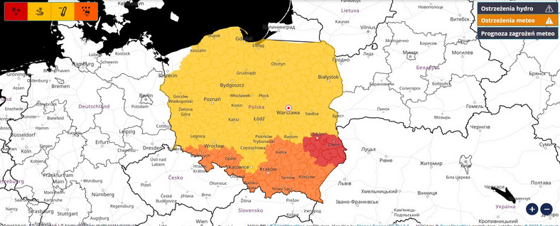 Mapa ostrzeżeń w Polsce