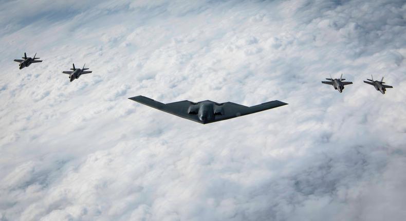 The B-2 bomber launched from Base Amberley in Australia before rendezvousing with Japanese fighters.US Air Force photo by Senior Airman Samantha White