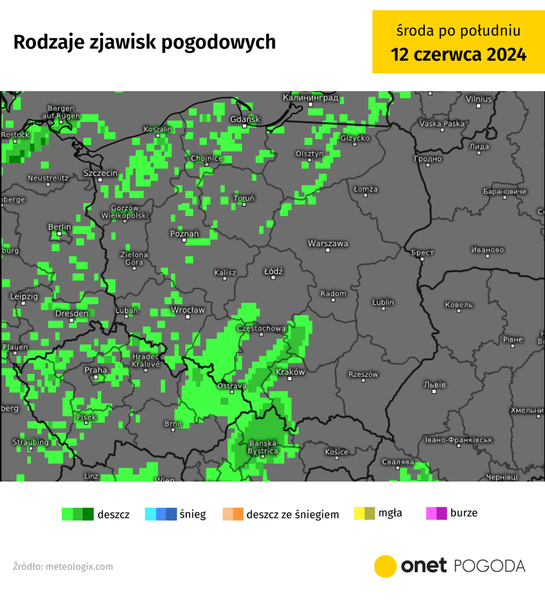 W środę tylko w dzielnicach wschodnich nie powinno padać