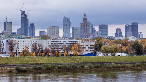 Panorama centrum Warszawy, widok z Mostu Łazienkowskiego