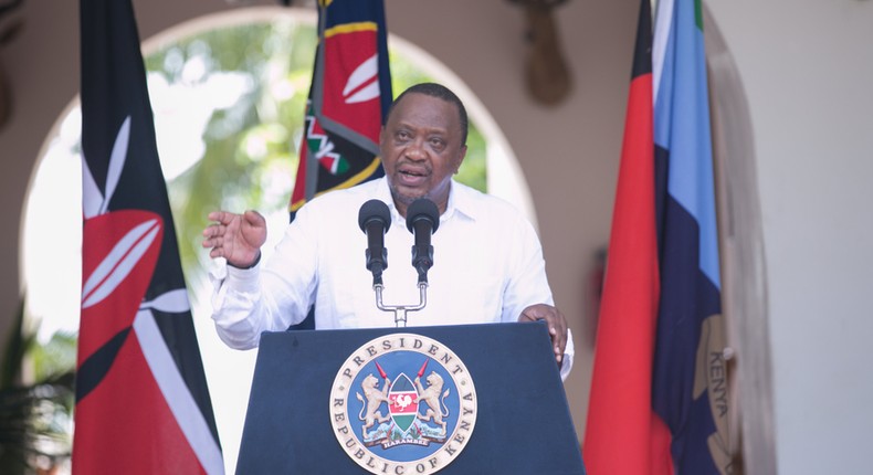 File image of President Uhuru Kenyatta addressing the press