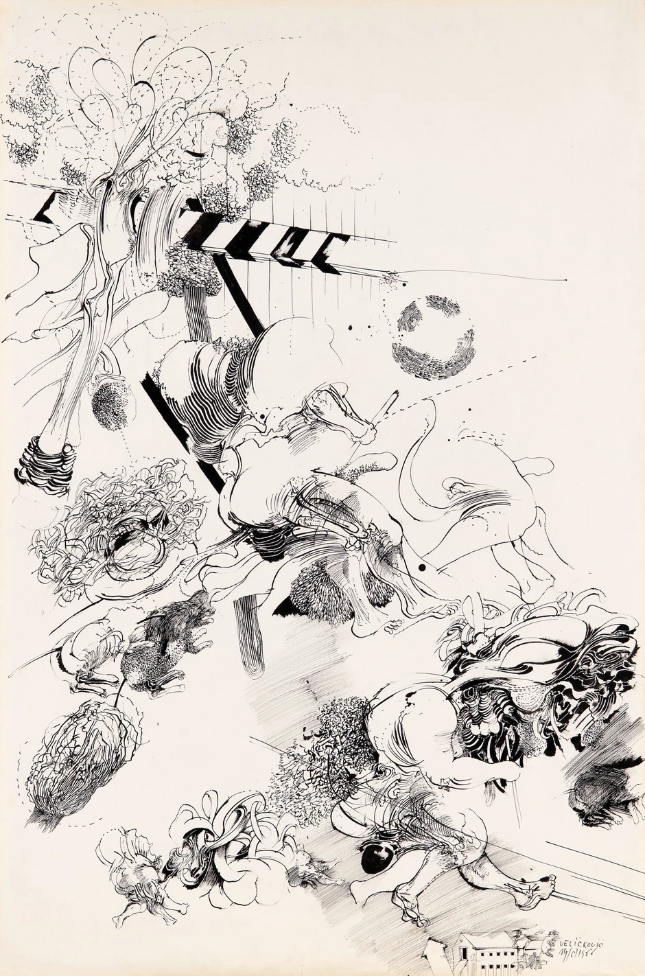 Vladimir Velickovic - Bez naziva - tus na papiru - 110x73 cm - 1966