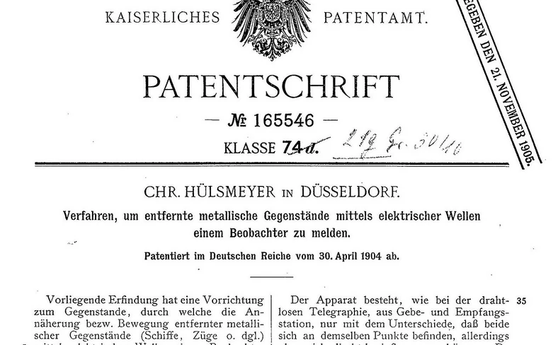 Pierwszy radarowy patent z 1904 r.