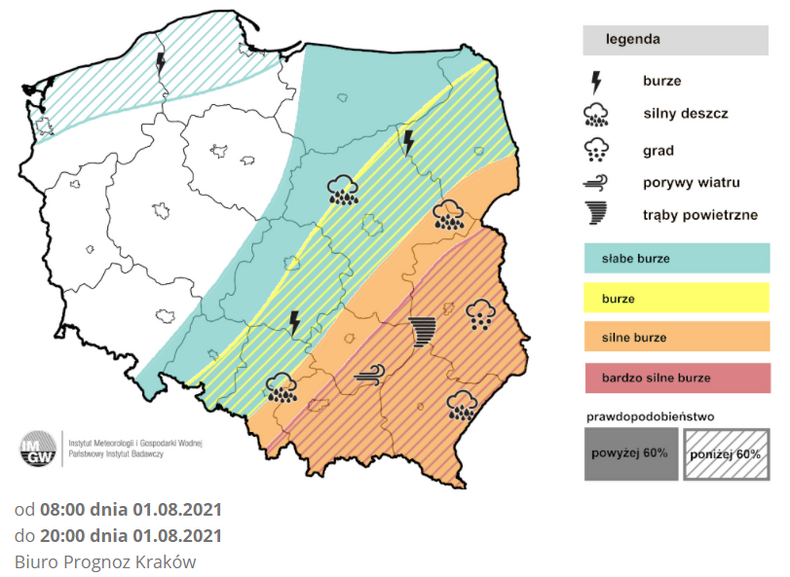 W prognozie burz na niedzielę IMGW uwzględnił najwyższy stopień ostrzeżenia