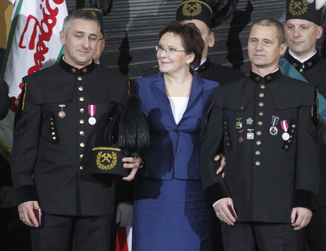 Premier Ewa Kopacz podczas uroczystości barbórkowych w Kopalni Węgla Kamiennego Ziemowit w Lędzinach