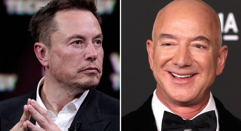 Composite picture of Elon Musk (left) and Jeff Bezos (right).Joel Saget/AFP and Kevin Winter