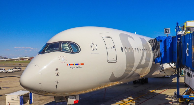 A SAS Scandinavian Airlines' Airbus A350-900 XWB.
