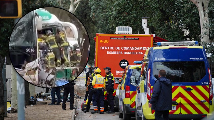 The collision of two buses in Barcelona. Over 50 wounded