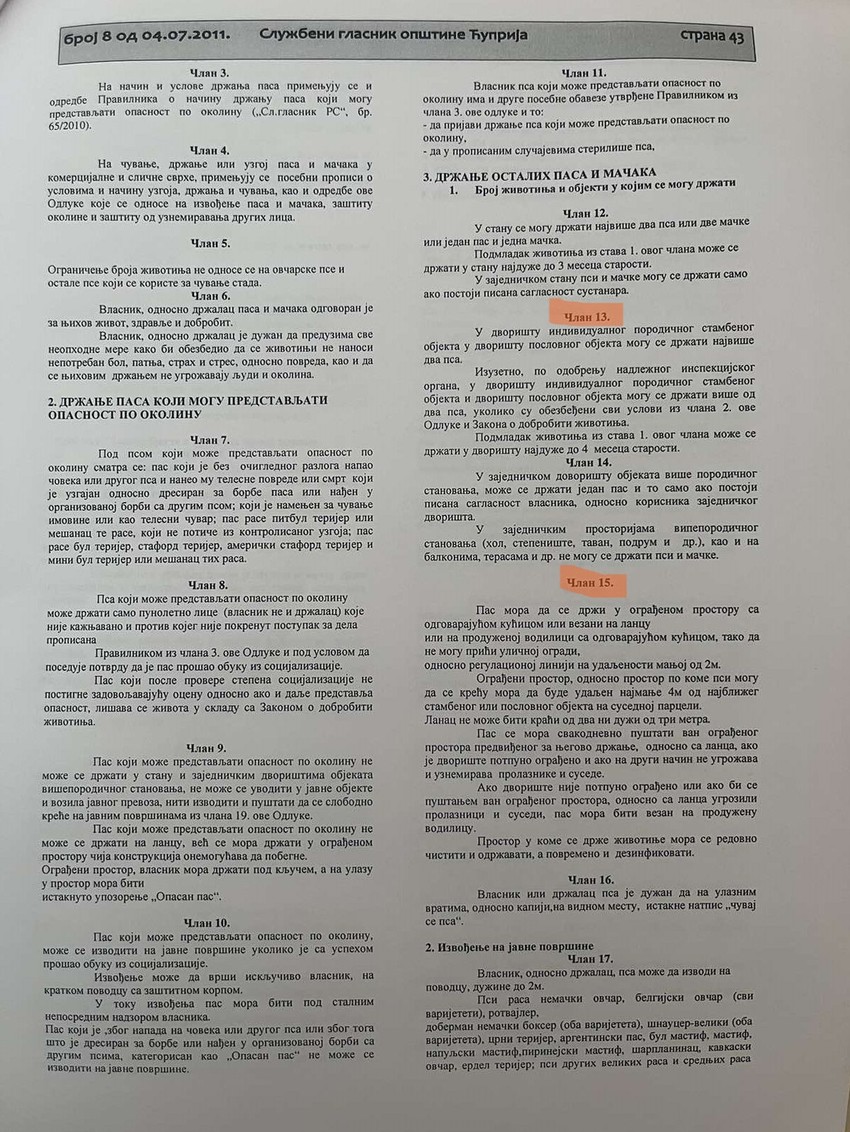 odluka o uslovima i načinu držanja pasa i mačaka na teritoriji Ćuprije2
