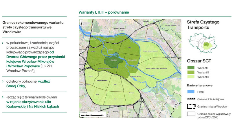 Rekomendowany obszar strefy czystego transportu we Wrocławiu