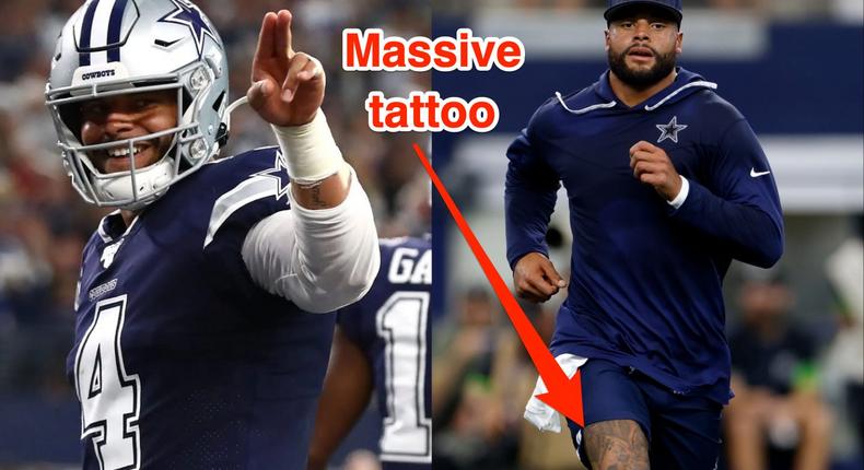 Dak Prescott's new leg tattoo apparently took more than 10 hours.Matthew Emmons-USA TODAY Sports; Ron Jenkins/Getty Images; Insider