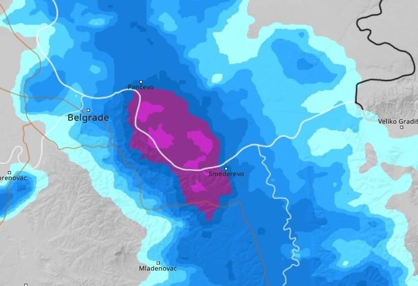 Mapa kretanja pljuskova 12 sati