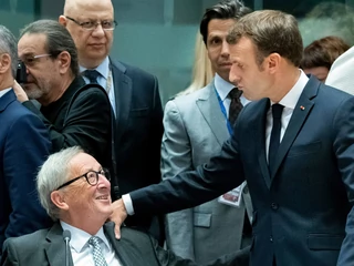 Szczyt przywódców państw Unii Europejskiej. Jean-Claude Juncker i Emmanuel Macron, 18.10.2019