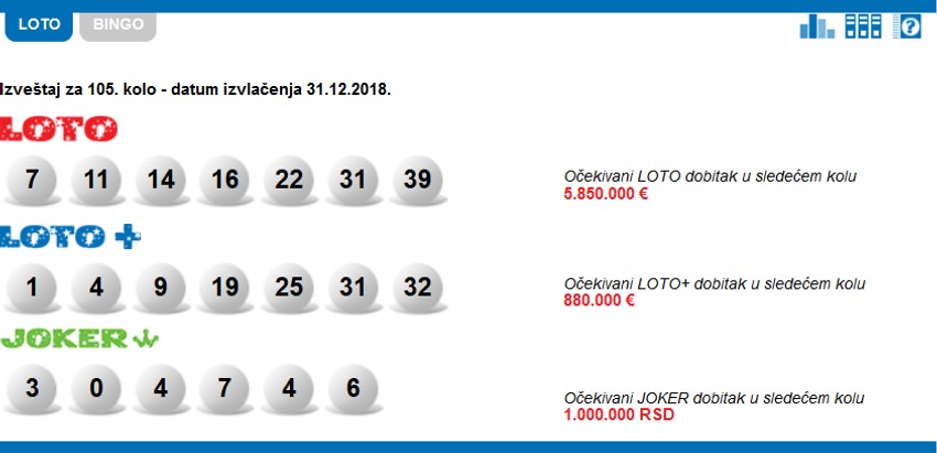 Sinoć izvučeni brojevi
