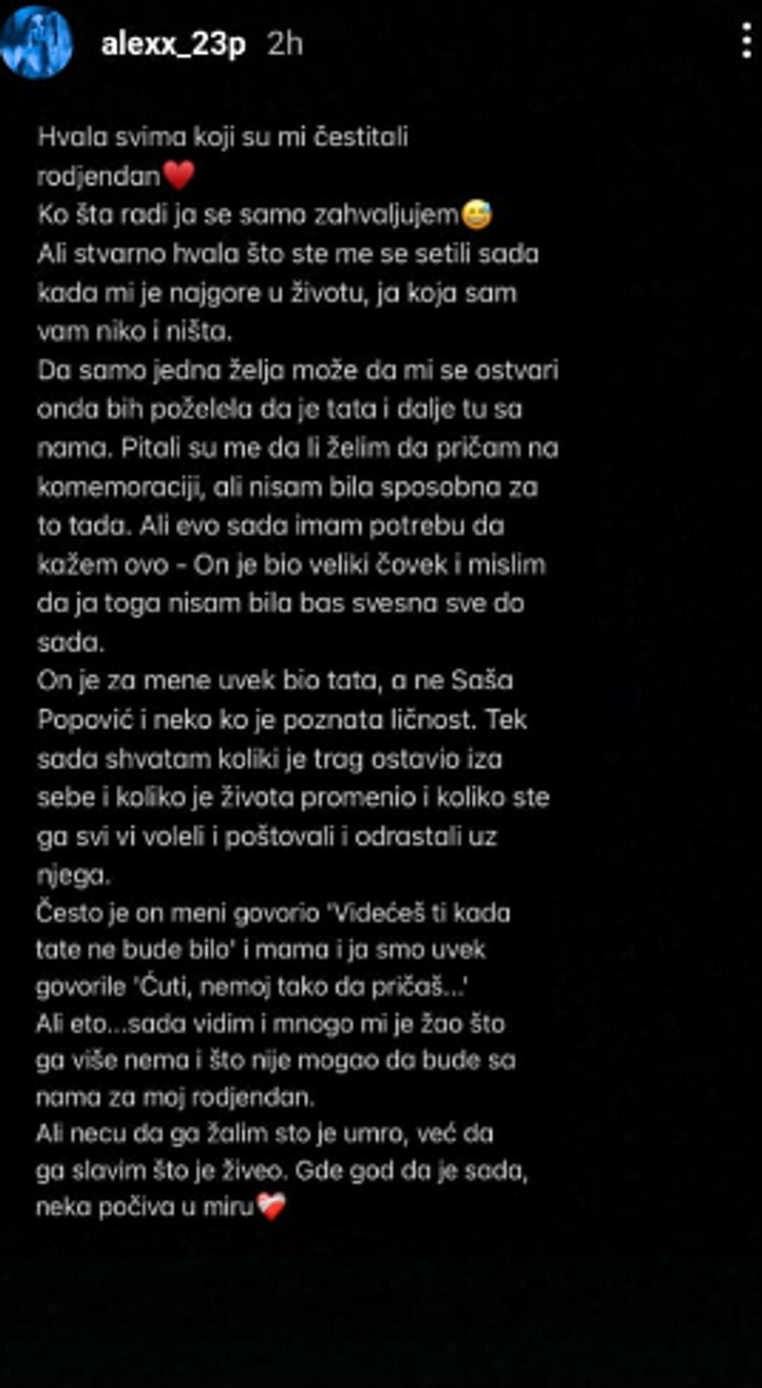 Potresna objava Aleksandre Popović