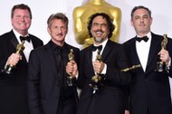 James W. Skotchdopole, presenter Sean Penn, Alejandro G. Inarritu and John Lesher