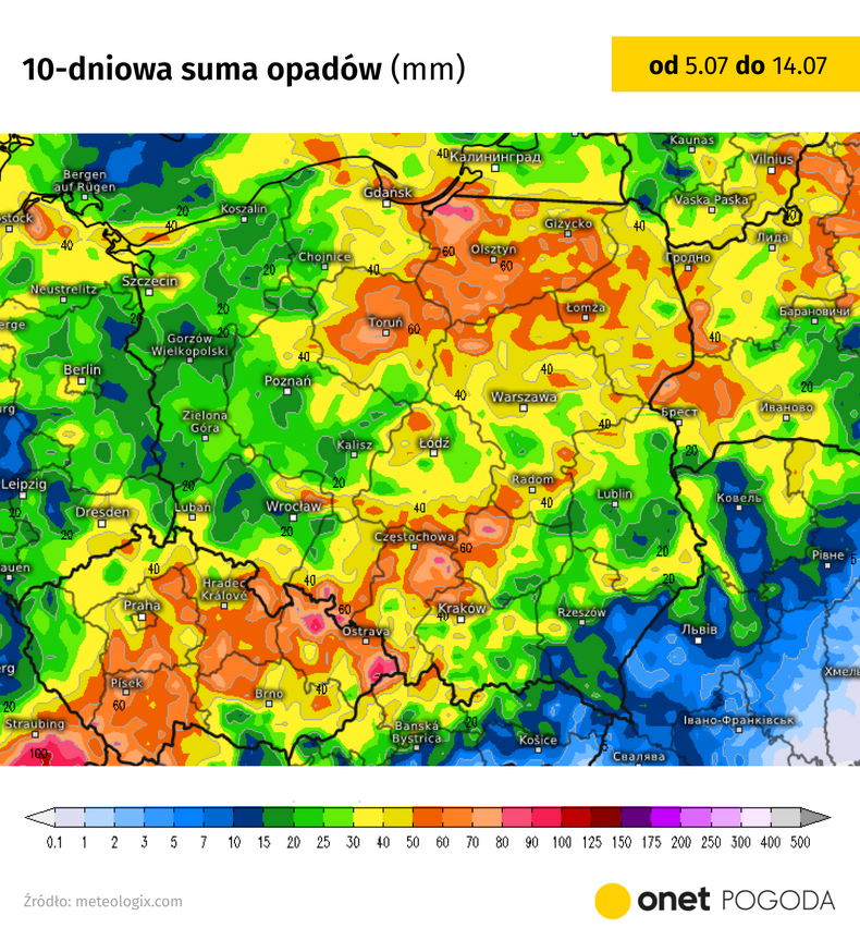 Oprócz gorącej pogody, czekają nas też liczne opady deszczu i burze, które mogą być gwałtowne