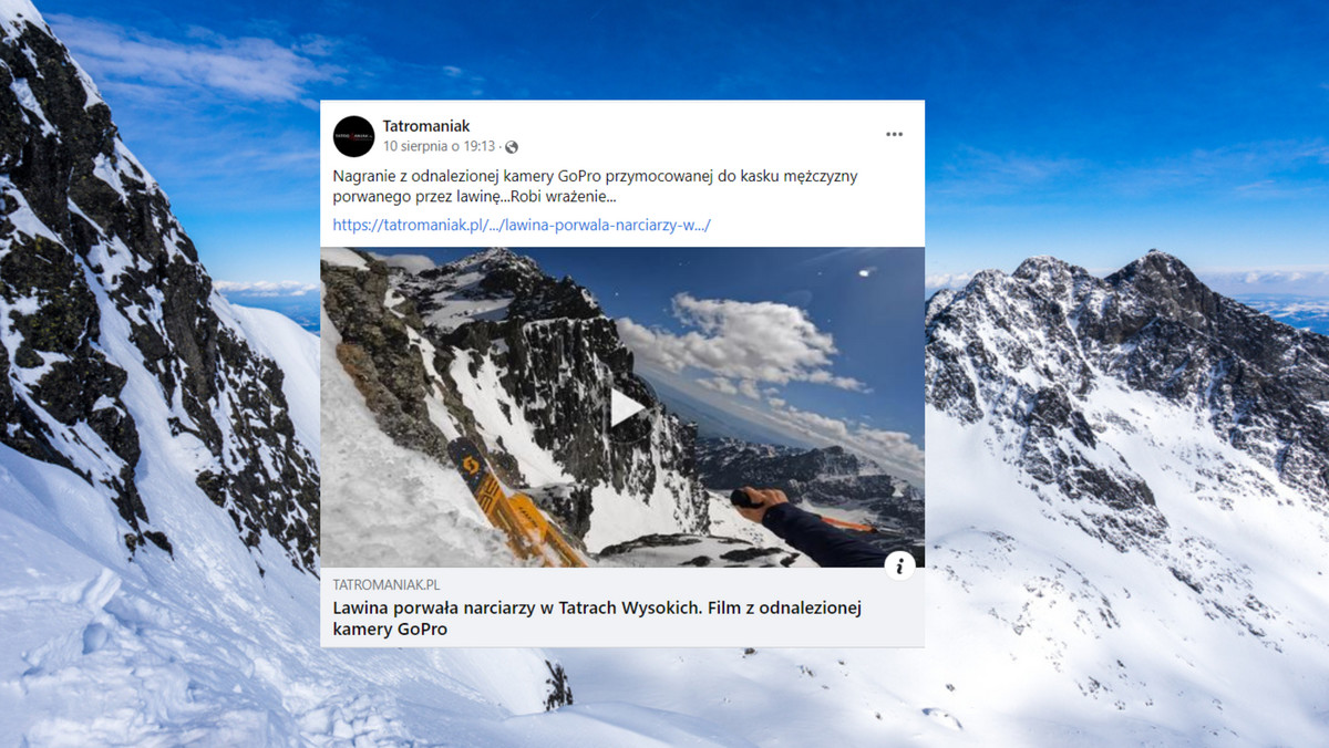 Turysta znalazł w Tatrach Wysokich kamerkę. Lawina zmiotła narciarzy WIDEO
