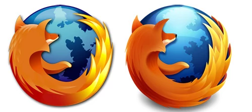 Po lewej stara, a po prawej nowa ikona Firefox