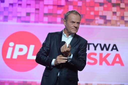 Przewodniczący Platformy Obywatelskiej Donald Tusk podczas konwencji partii Inicjatywa Polska