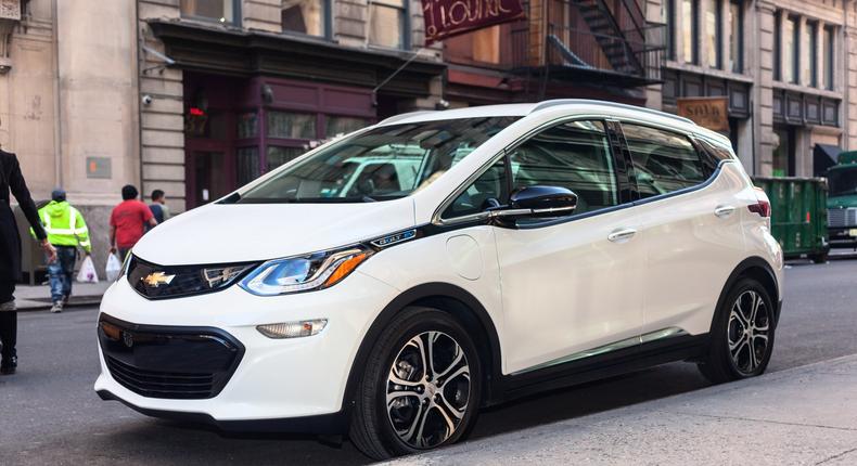 Let's start with the Chevy Bolt, in summit white.