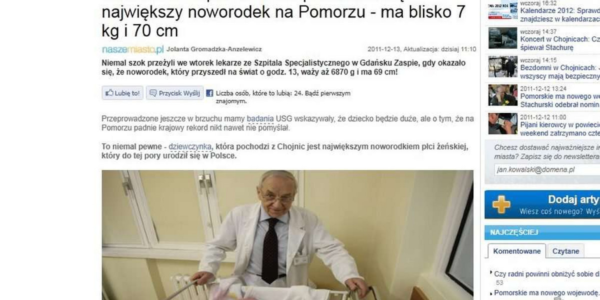 Padł rekord! 7 kg noworodek z Gdańska. To dziewczynka!