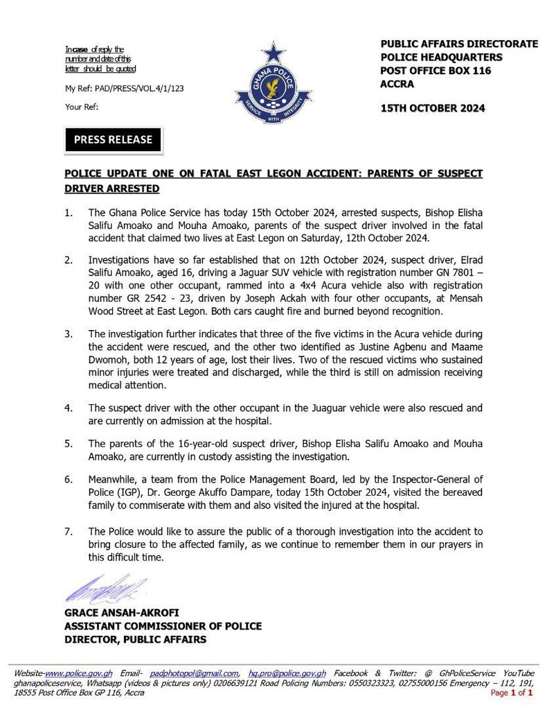 Pastor Salifu Amoako and mother of his son arrested over their child's accident