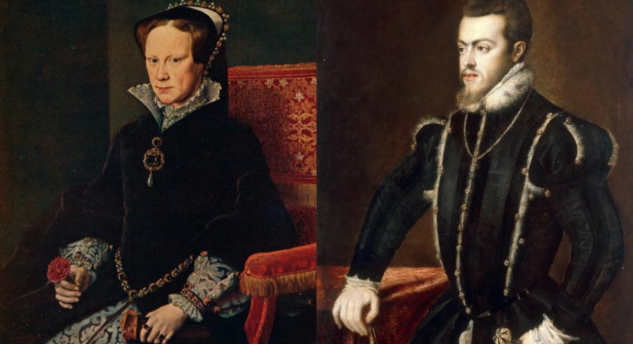 Maria Tudor i Filip Habsburg. On udawał, że żona mu się podoba, ona była w dwóch urojonych ciążach
