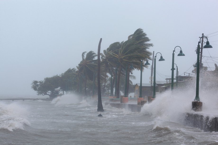 Waves crash against the seawall as Hurricane Irma slammed across islands in the northern Caribbean on Wednesday, in Fajardo, Puerto Rico September 6, 2017.