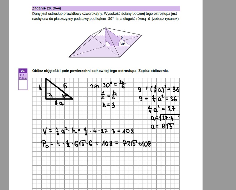 Matura 2023. Matematyka — poziom podstawowy. Zadanie 26.